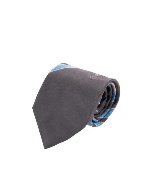 Vivienne Westwood Gray Striped Jacquard Tie for men