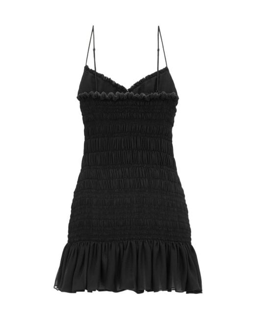 Saint Laurent Black Silk Smocked Mini Dress