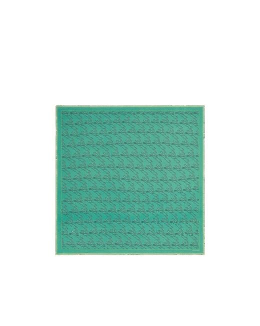 Longchamp Green Fringed Horse-Motif Scarf