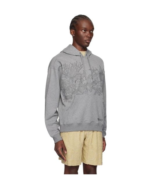 Versace Gray Milano Stamp-Embroidered Drawstring Hoodie for men