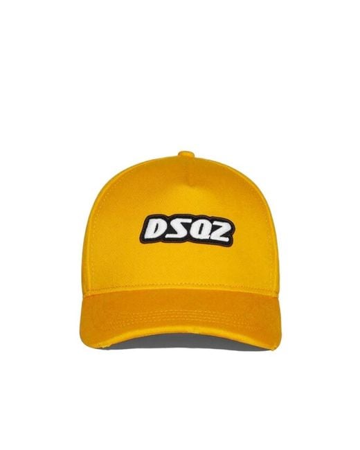 DSquared² Yellow Logo-Embroidered Distressed Baseball Cap for men