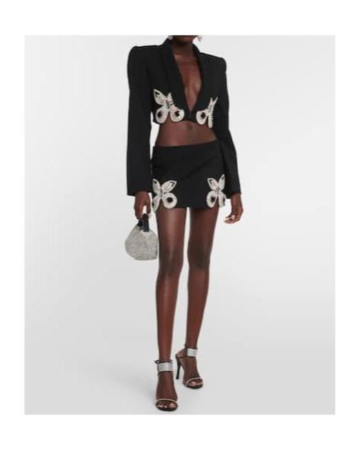 Area Black Embellished Wool Miniskirt