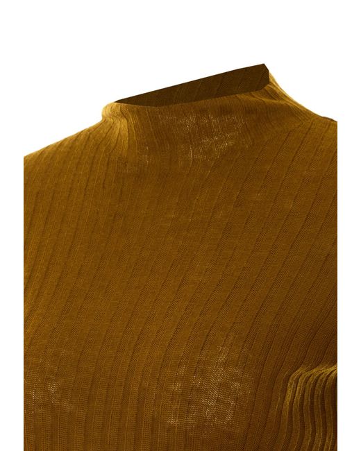 Pinko Green Ribbed-Knit Mock-Neck Sweater