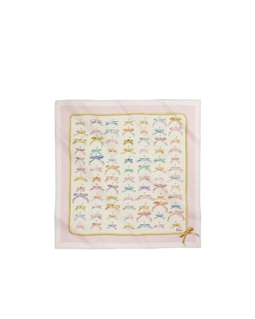 Dior White Delicate Bow90 Square Scarf
