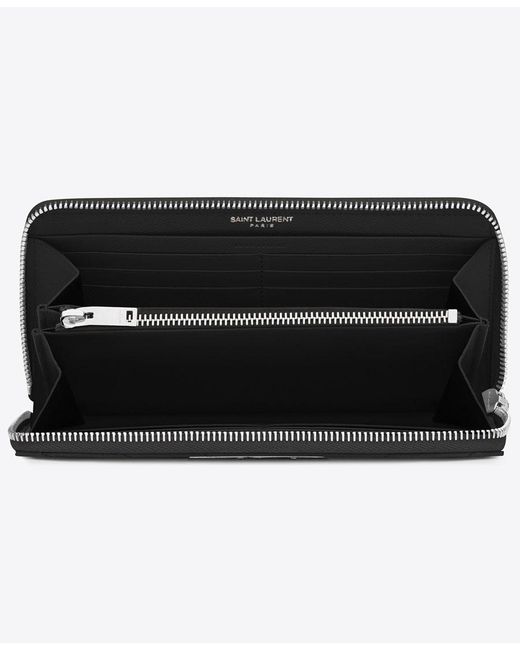 Saint Laurent Gray Monogram Matelassé Zip-Around Wallet
