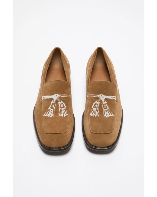 Acne Brown Printed Suede Loafers for men