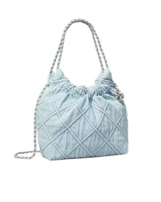 Tory Burch Blue Mini Fleming Denim Cross Body Bag