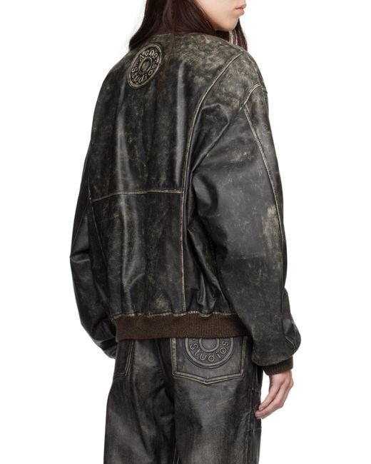 Acne Gray Logo Embossed Faded Leather Jacket for men