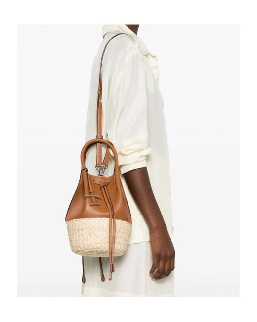 Tod's Brown Logo Embossed Panelled Bucket Bag
