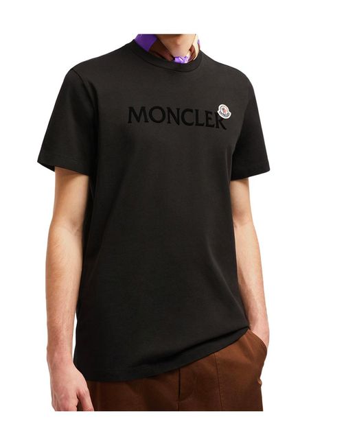 Moncler Black Flocked Logo Crewneck T-Shirt for men