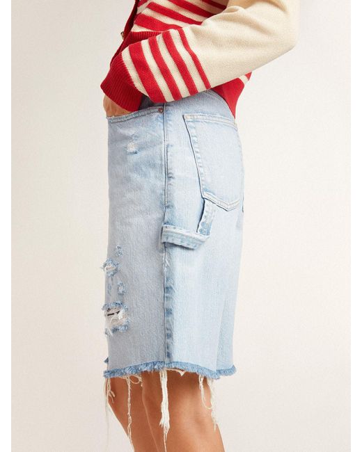 Golden Goose Distressed Denim Bermuda Shorts in Blue | Lyst