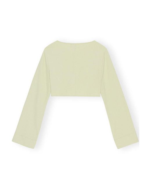 Ganni White Stretch Suiting Cropped Blouse