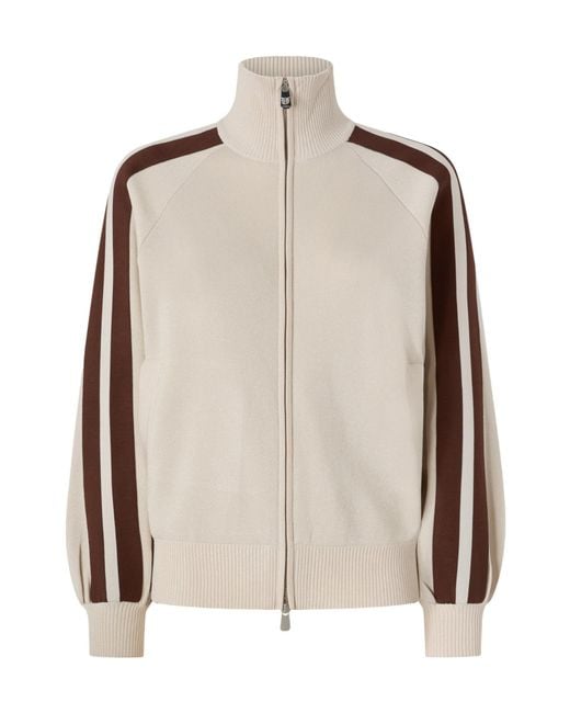 Pinko Natural Striped-Sleeve Zip-Up Sweatshirt
