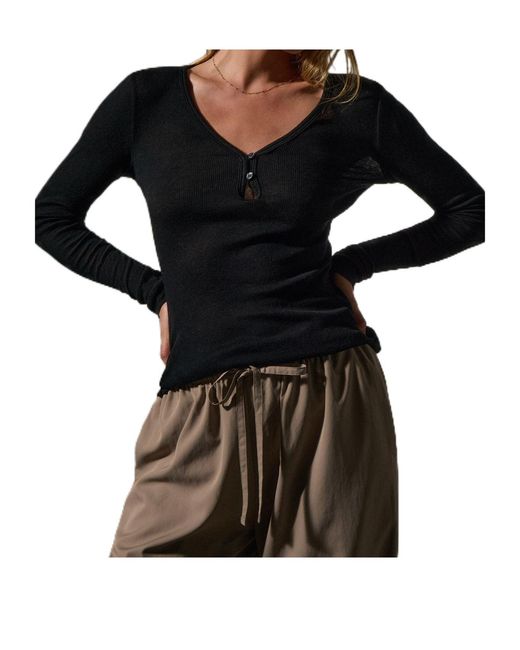 James Perse Multicolor Fine Ribbed Henley Top
