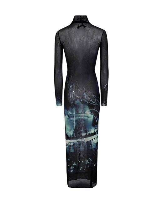 Jean Paul Gaultier Blue High-Necked Mesh Dress