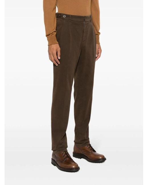 Peserico Brown Waist-Tab Cotton Trousers for men