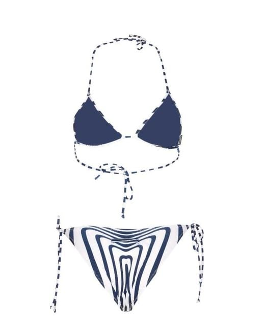Jean Paul Gaultier White A Striped Lace-Up Bikini
