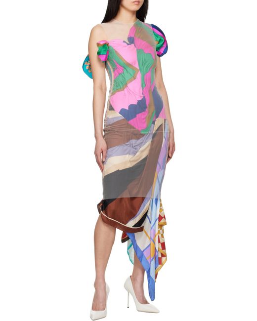 MARINE SERRE White Scarf-Detailed Asymmetric Midi Dress