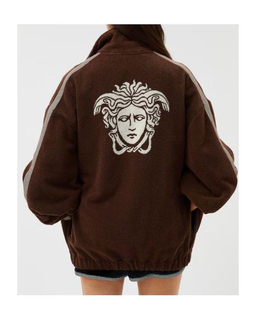 Versace Brown Terry Jacquard Zipped Sweatshirt for men