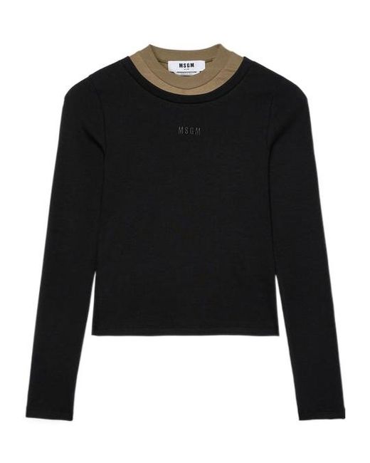 MSGM Black Embroidered-Logo Knitted Top