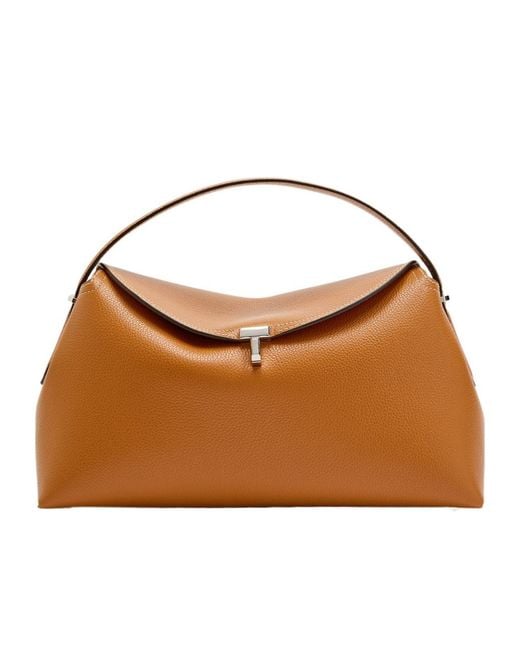 Totême Brown T-Lock Grained Leather Top Handle Bag