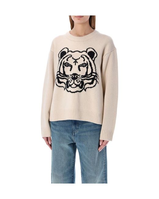 KENZO White Tiger Head-Motif Wool Jumper