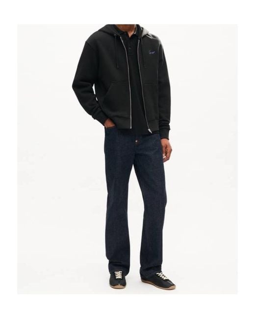 KENZO Black Signature Embroidered Zip Up Hoodie for men