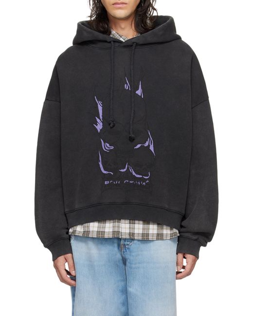 Acne Gray Skull Printed Drawstring Hoodie for men