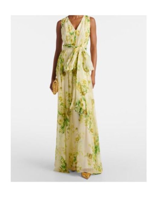 Erdem Green Floral Silk Creponne Gown