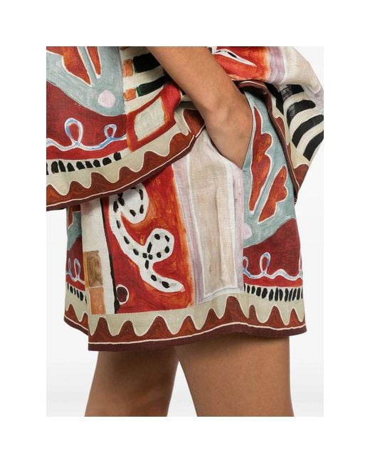 ALÉMAIS Red Drawstring All Over Geometric Shorts