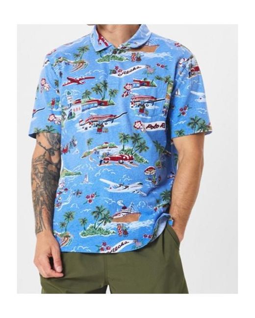 Polo Ralph Lauren Blue Hawaii Bear Short Sleeve Shirt for men