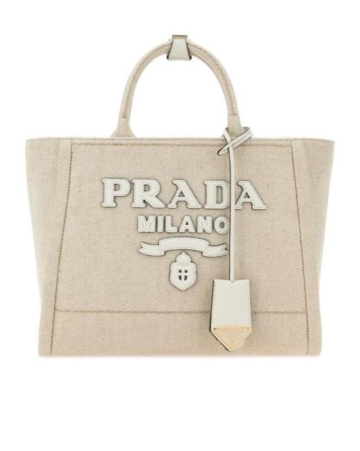 Prada Natural Logo-Detailed Tote Bag