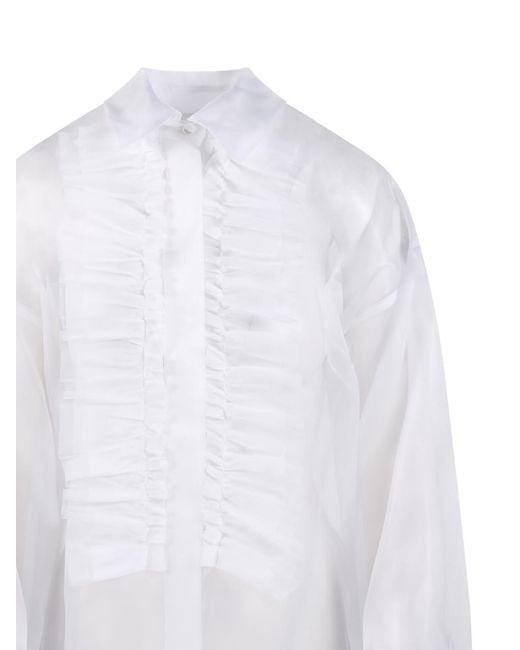 P.A.R.O.S.H. White P.A.R.O..H. Shake Ruffled Front Shirt