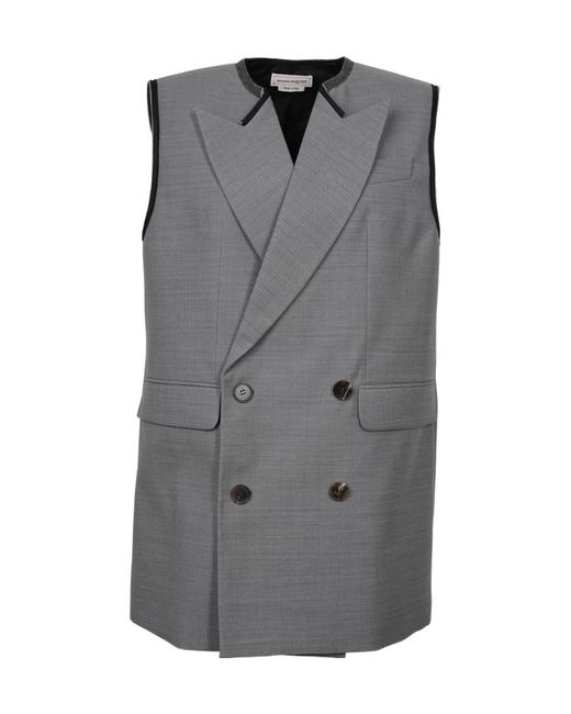 Alexander McQueen Gray Contrasting-Trim Detail Vest