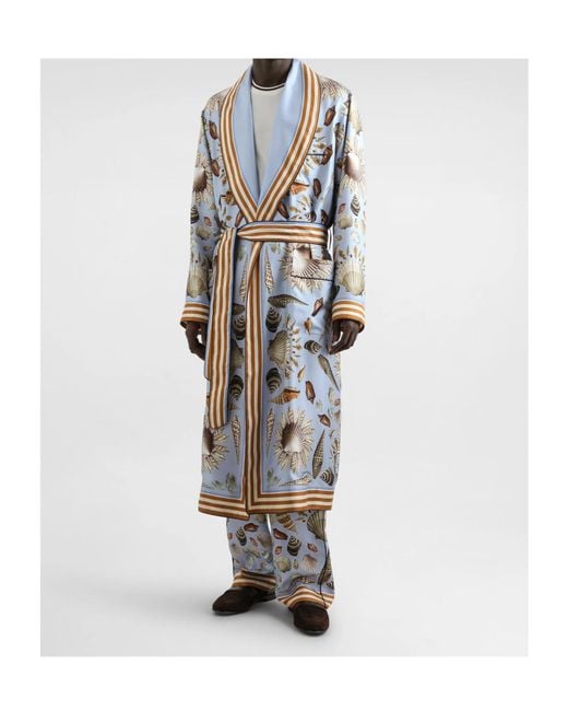 Dolce & Gabbana White Shell-Print Silk Twill Robe for men