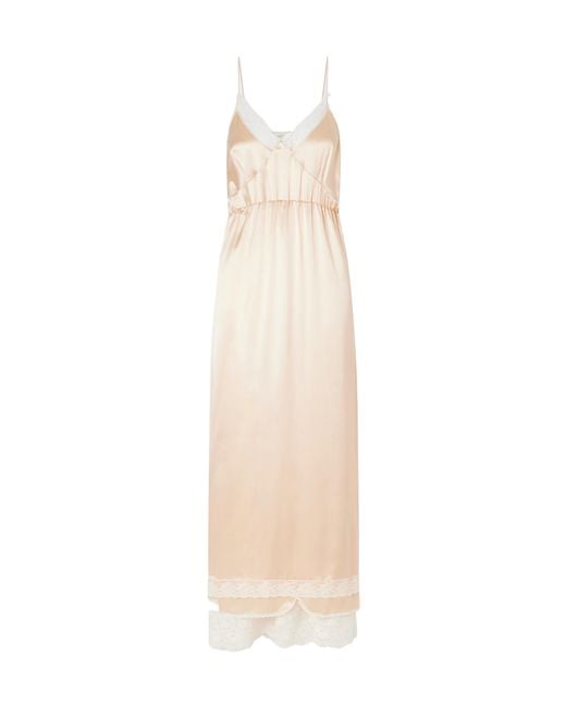 Magda Butrym White Lace-Trimmed Silk Satin Maxi Dress