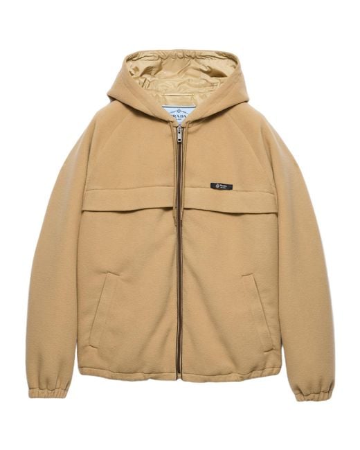 Prada Natural Zip-Up Fleece Hoodie