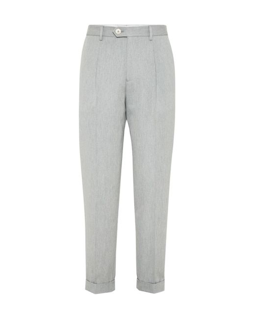 Brunello Cucinelli Gray Pressed Crease Tapered Leg Trousers for men