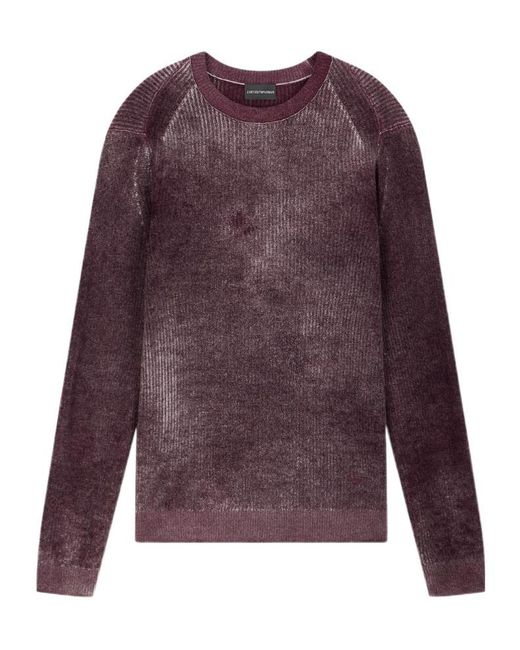 Emporio Armani Purple Ribbed Virgin Wool Sweater With Melange Print for men