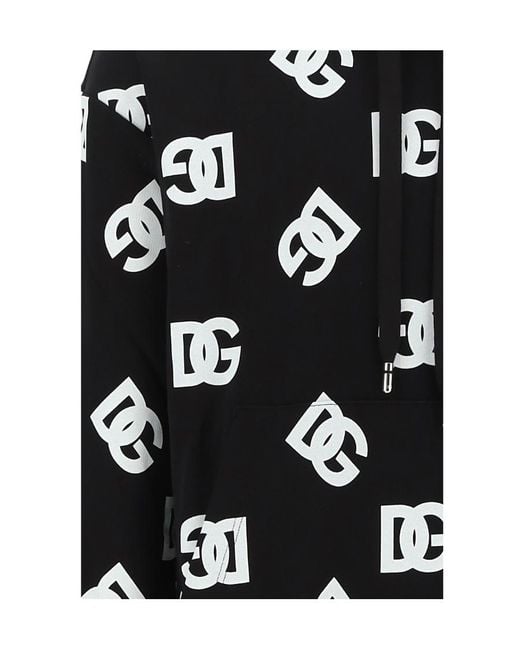 Dolce & Gabbana Black All-Over Logo-Print Cotton Hoodie for men