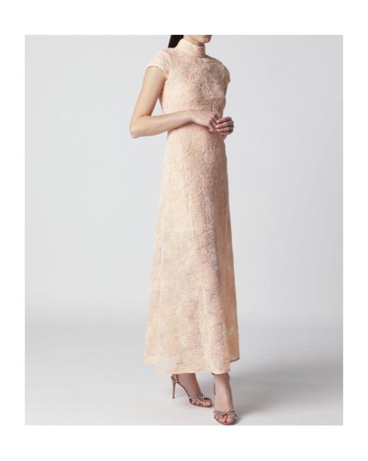 ROTATE BIRGER CHRISTENSEN Natural Floral-Pattern High-Neck Dress