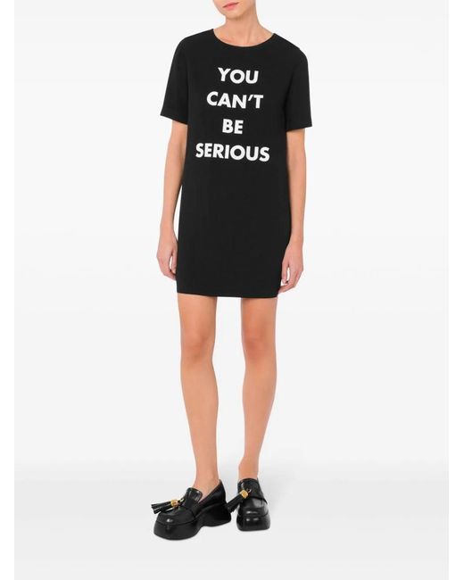 Moschino Black Text-Print Round-Neck Dress