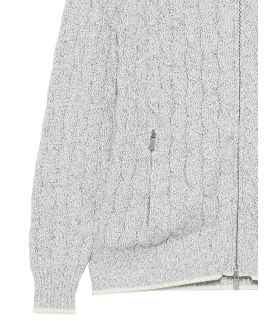 Eleventy White Cable-Knit Zip-Up Cardigan for men