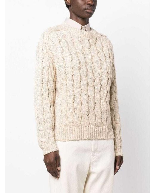 Brunello Cucinelli Natural Sequin-Embellished Cable-Knit Jumper