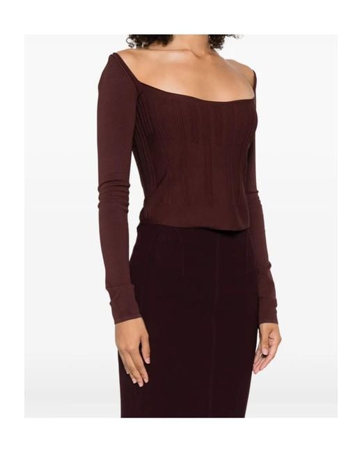 Mugler Purple Square-Neck Ribbed Top