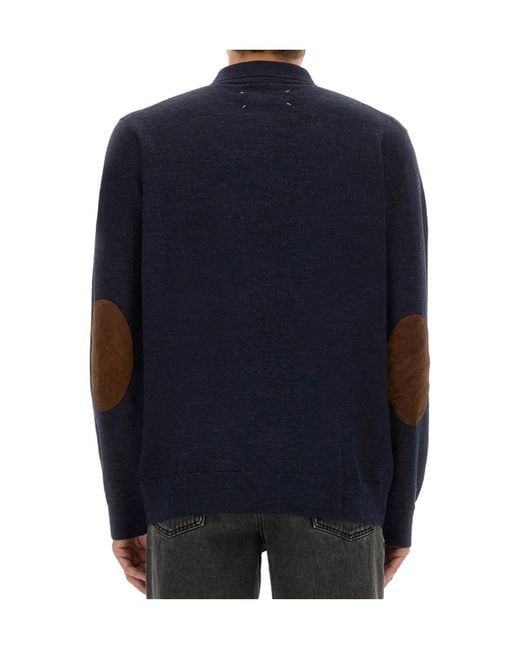 Maison Margiela Blue Straight Hem Knitted Polo Shirt for men