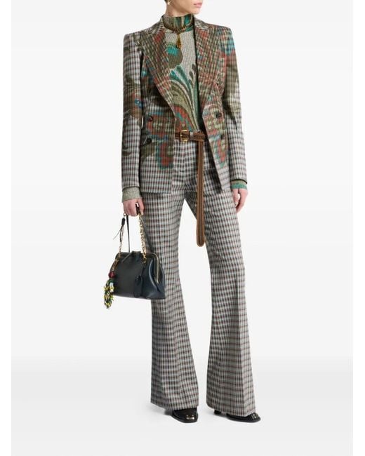 Etro Gray Wool-Blend Gingham Trousers
