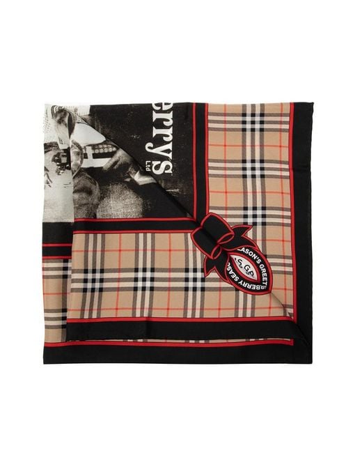 Burberry White Archive Campaign-Print Silk Scarf for men