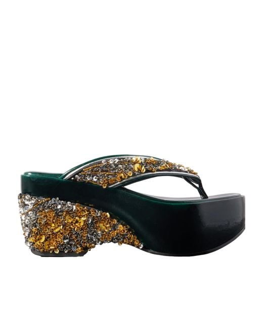 Dries Van Noten Green Platform High-Heeled Sandals