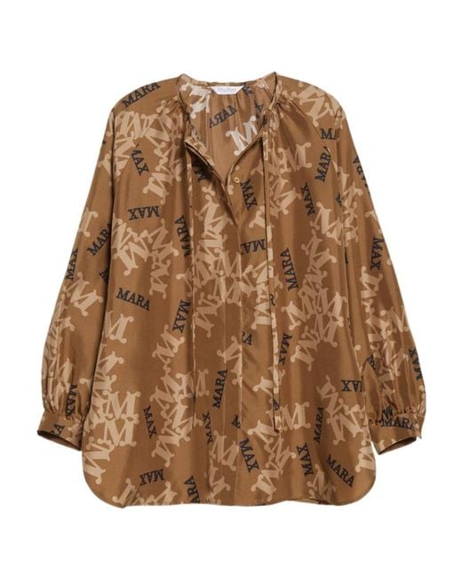Max Mara Brown Logo-Printed Blouse